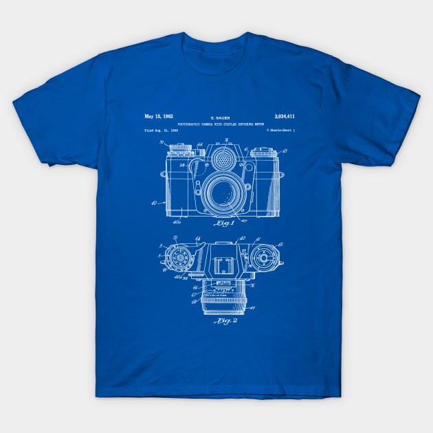 Camera Patent - Photography Art - Blueprint T-Shirt by patentpress